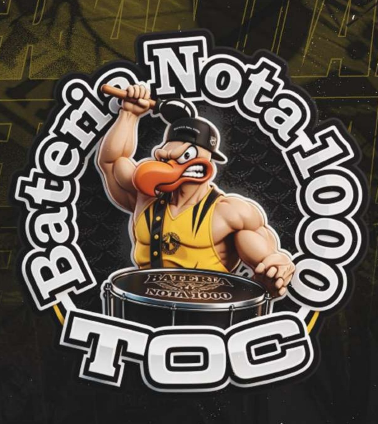 Logo da Bateria Nota 1000 da Cearamor com mascote tocando caixa